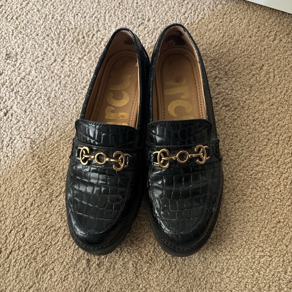 Circus Black Croc-Embossed Loafers with Gold Accents